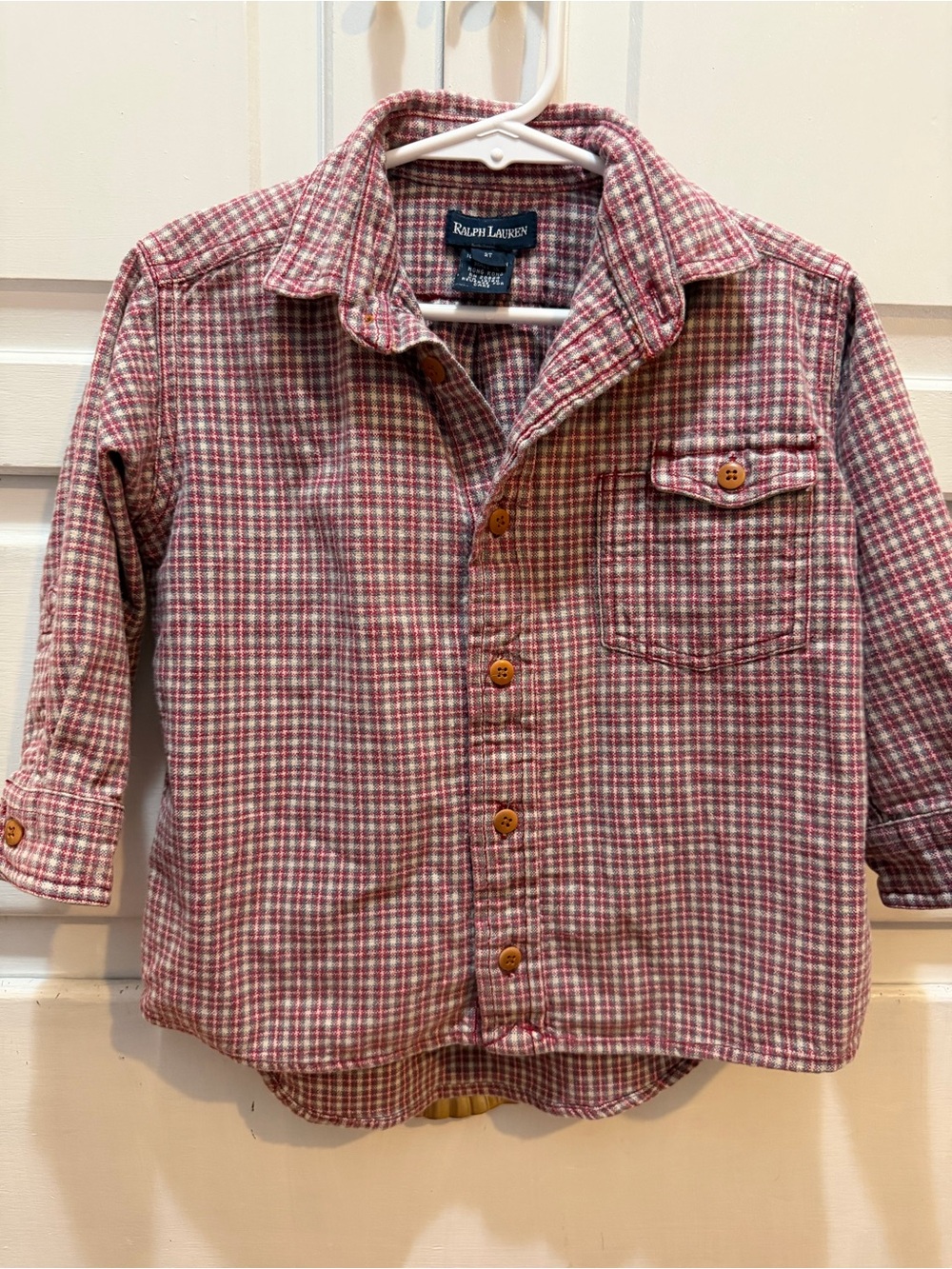 Ralph Lauren Boys Plaid Long Sleeve Button Up Shirt 2T Red White Blue